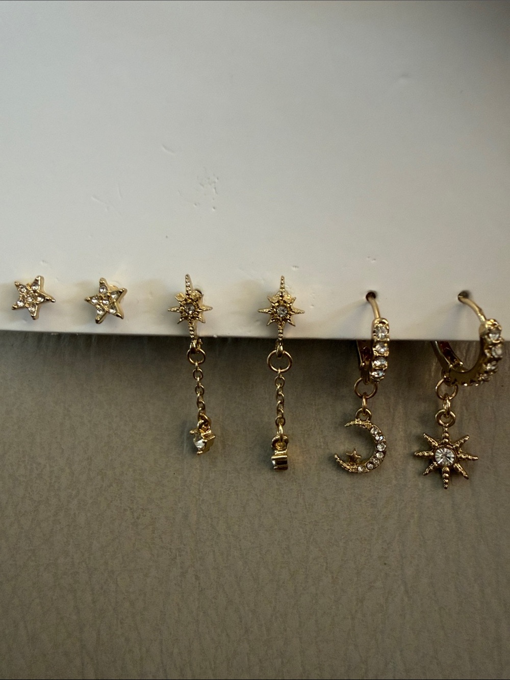 bp Gold Celestial Earring Set with Clear Stones